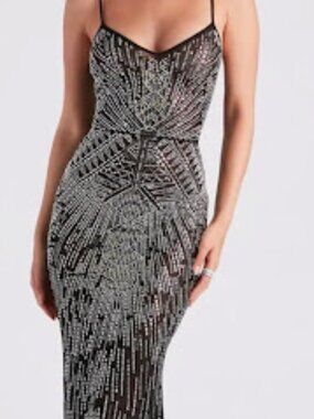 WINDSOR Drew Formal Rhinestone Mermaid Dress X-Small (Used once)